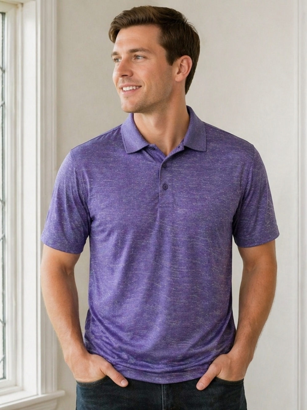 Haggar Heathered Purple Polo Shirt. Medium  (blue0474)